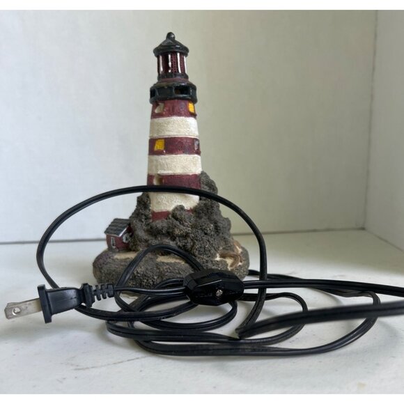 Ceramic Lighthouse Night Light or Luminary  Hand-Painted Nautical Coastal Beach - Picture 9 of 10